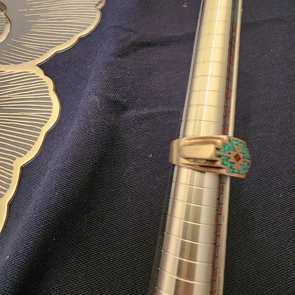 Turquoise and Sterling  Silver Geometric Ring - Picture 2 of 4